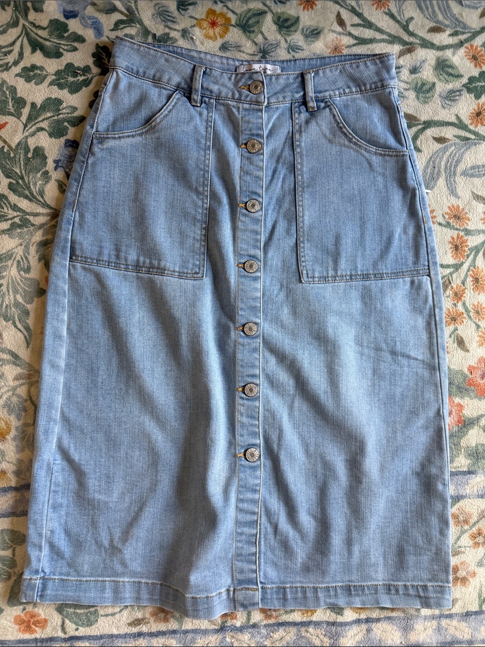 Love Tree Denim button down denim midi skirt